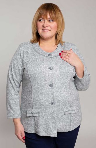Lengvas šviesiai pilkas megztinis su sagutėmis