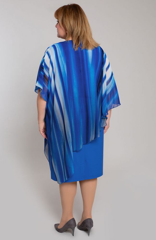 Drapiruota suknelė su rugiagėlių jūros spalvos ombre sijonu