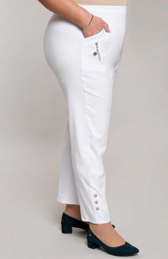 Baltos ilgos kelnės su kišenėmis