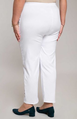 Baltos ilgos kelnės su kišenėmis