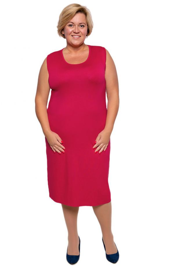Gładka prosta sukienka w rubinowym kolorze