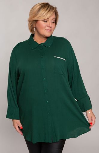 Lininiai tamsiai žalios spalvos marškiniai