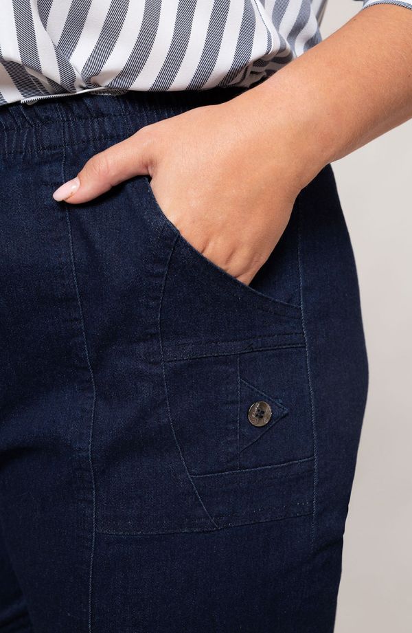 Ilgos tamsaus džinso kelnės su kišenėmis