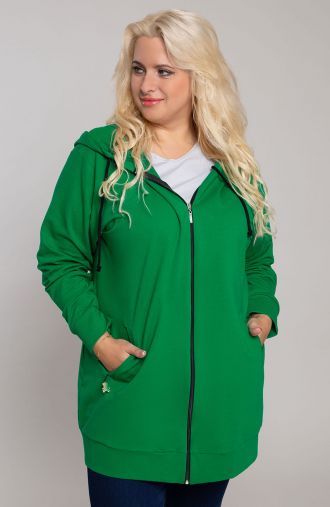 Žalias megztinis su gobtuvu ir kišenėmis