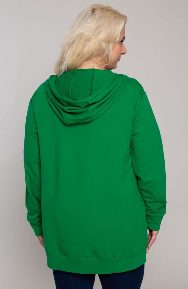Paprastas žalias džemperis su gobtuvu