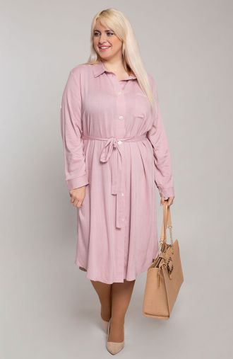 Lininė rožinė marškinių stiliaus suknelė