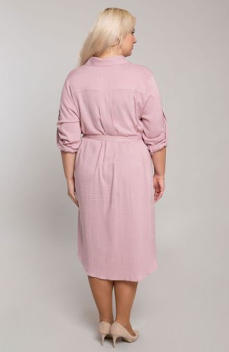 Lininė rožinė marškinių stiliaus suknelė