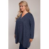 Ilgas tamsiai mėlynas megztinis su kaspinėliu