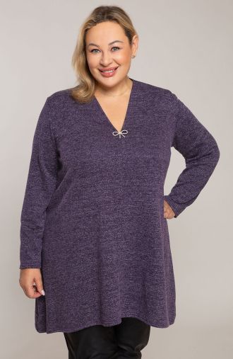 Ilgas violetinis megztinis su kaspinėliu