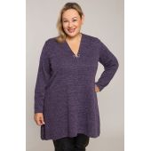 Ilgas violetinis megztinis su kaspinėliu