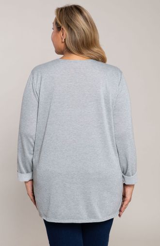 Šviesiai pilkas megztinis su kišene