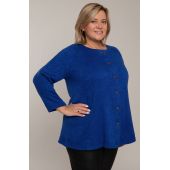 Šiltas rugiagėlių mėlynumo megztinis su sagomis