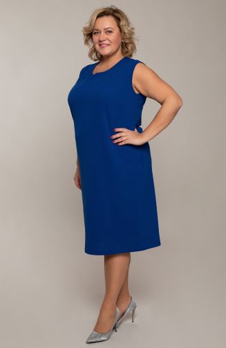 Rugiagėlių mėlynos spalvos suknelė su nėriniuota palaidine