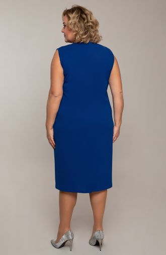 Rugiagėlių mėlynos spalvos suknelė su nėriniuota palaidine