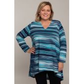 Asimetriškas mėlynas dryžuotas megztinis