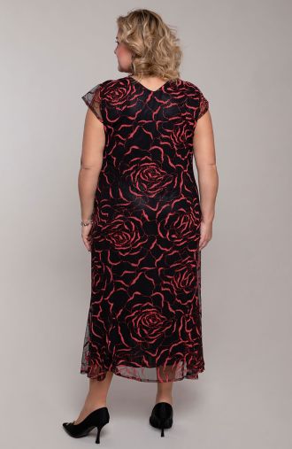 Ilga raudonos rožinės brokato suknelė