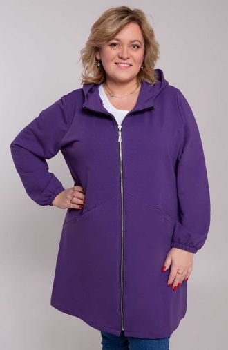 Violetinis megztinis su sagomis su kišenėmis
