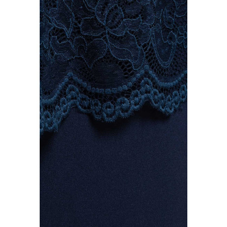 Tamsiai mėlyna dviejų dalių vakarinė suknelė su nėriniuota palaidine plius dydžio moterims vestuvėms | Madingi dideli dydžiai