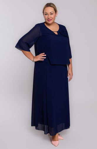 Elegantiška tamsiai mėlyna suknelė su puošmena