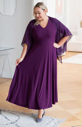 Ilga violetinė suknelė su mantile