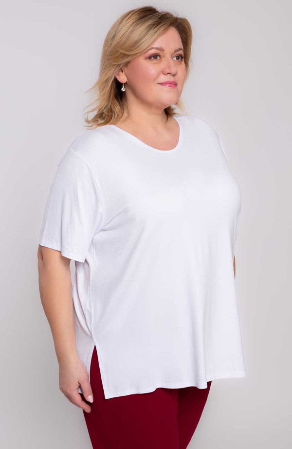 Balti paprasto trikotažo plius dydžio marškinėliai trumpomis rankovėmis | Madingi dideli dydžiai