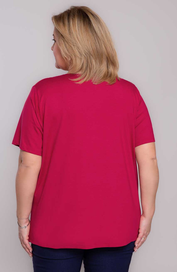 Amarantiniai vienspalviai megzti plius dydžio marškinėliai trumpomis rankovėmis | Madingi dideli dydžiai