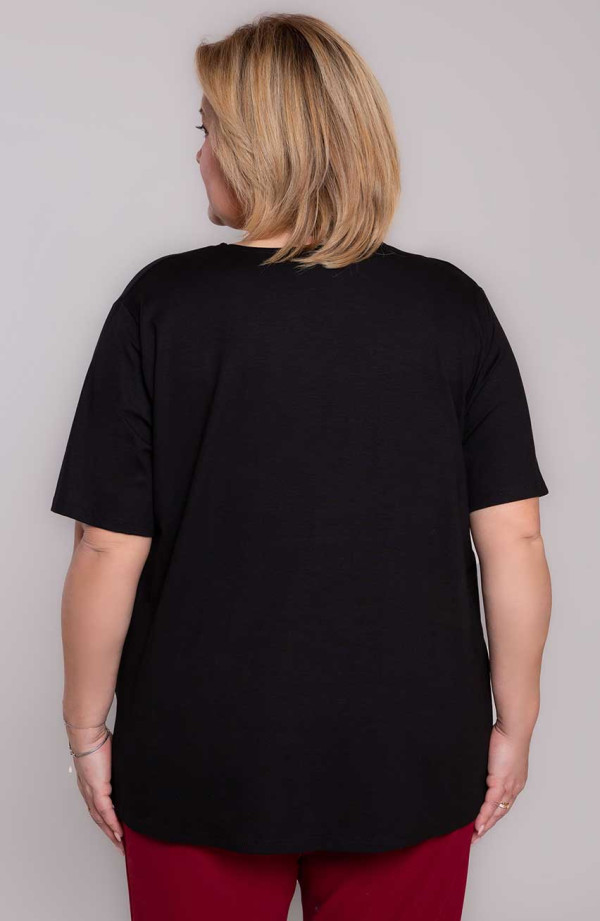 Juodi paprasto trikotažo moteriški plius dydžio marškinėliai | Madingi dideli dydžiai