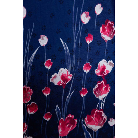 Tamsiai mėlyna tunika su rožinėmis gėlėmis