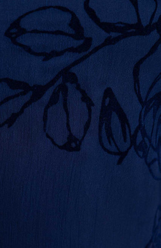Tamsiai mėlyna tunika su aksominėmis gėlėmis