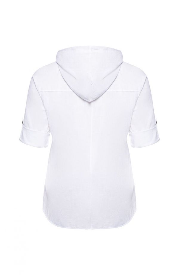 Biała bawełniana bluzka z kapturem