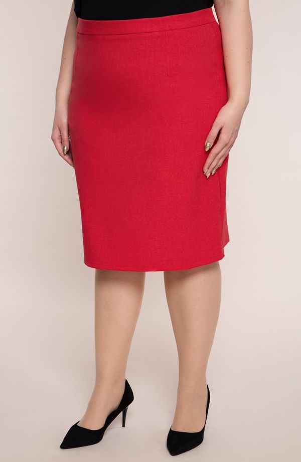 Raudonas klasikinis lininis sijonas