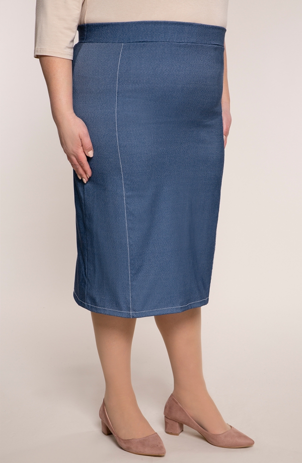 Tiesaus kirpimo džinsinis sijonas su dygsniais