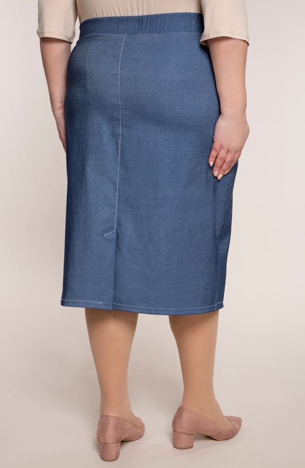 Tiesaus kirpimo džinsinis sijonas su dygsniais