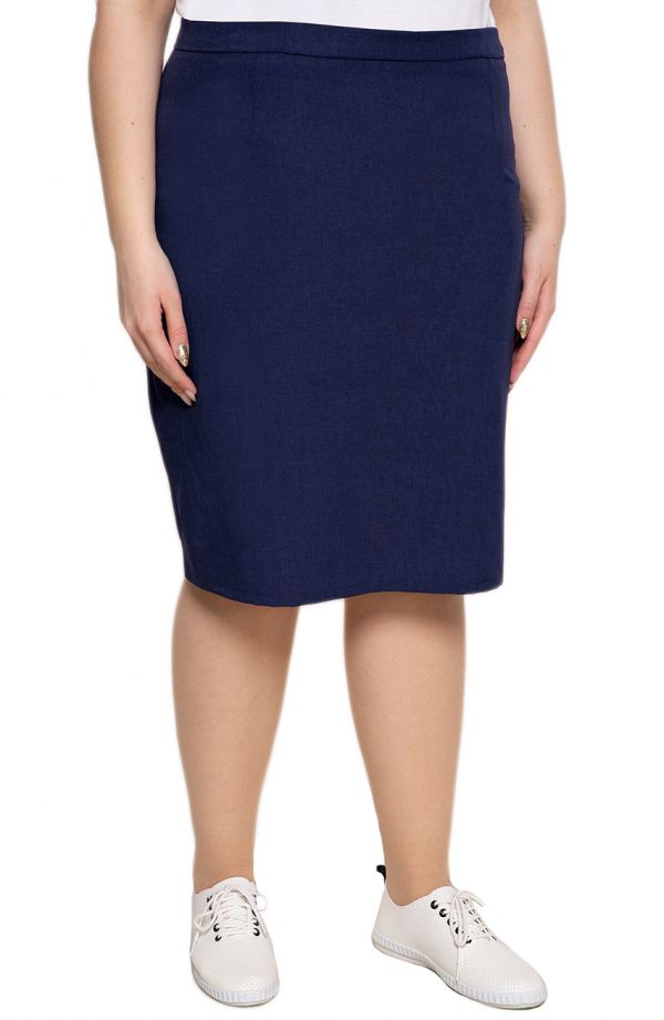 Tamsiai mėlynas klasikinis lininis sijonas