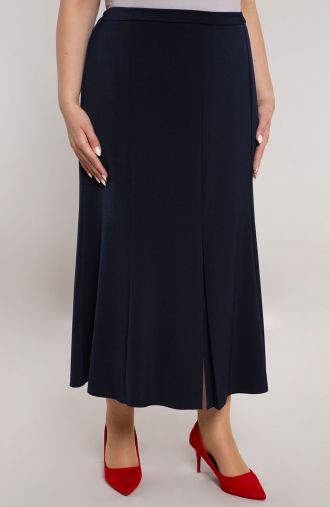 Tamsiai mėlynas tulpės formos sijonas su prakirpimu