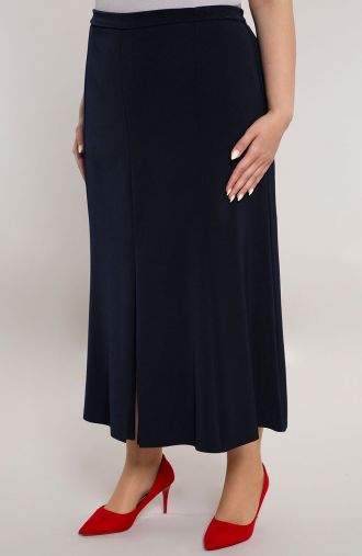 Tamsiai mėlynas tulpės formos sijonas su prakirpimu