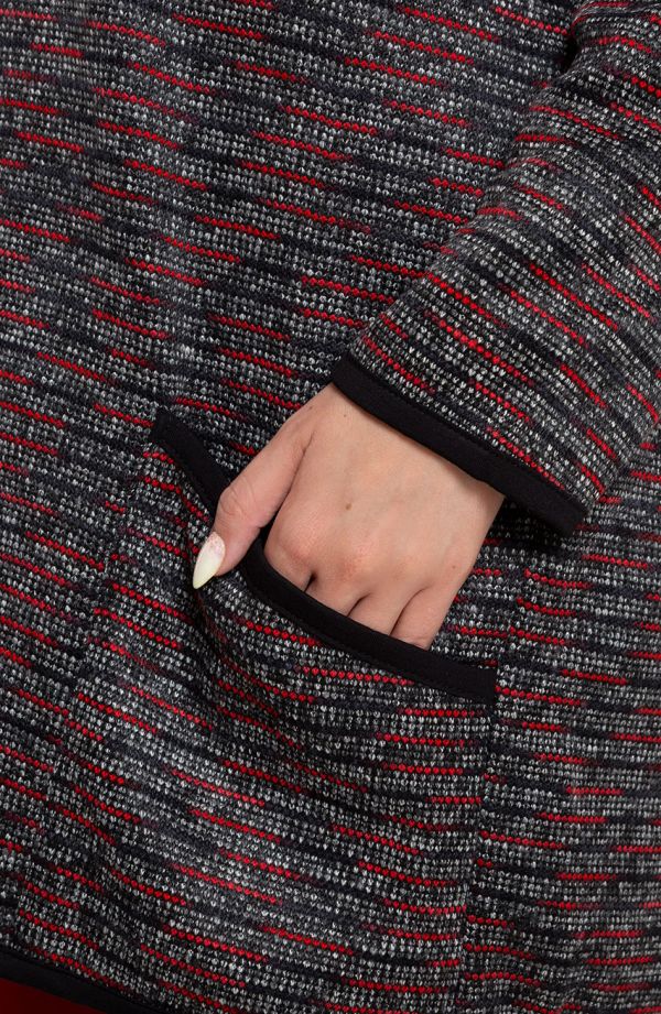 Pilkai raudonas megztinis su užtrauktuku