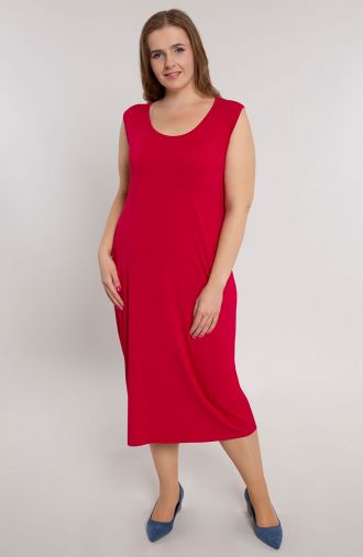 Raudonos spalvos glotni tiesi suknelė