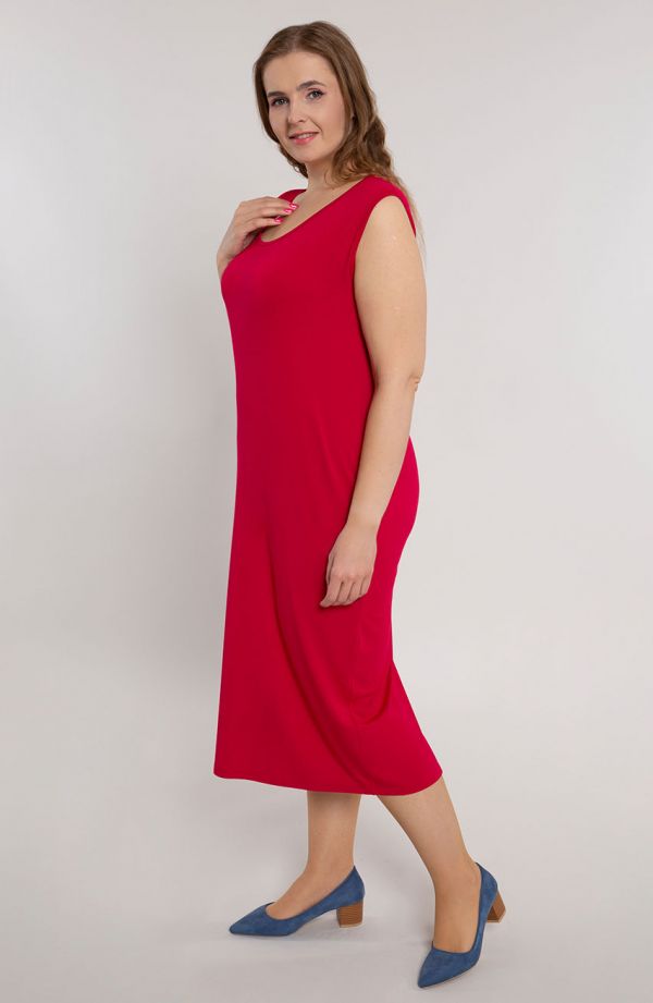 Raudonos spalvos glotni tiesi suknelė